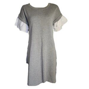 Spense Dress Womens Size M Solid All Grey Gray White Ruffle Sleeve Pullover NWT